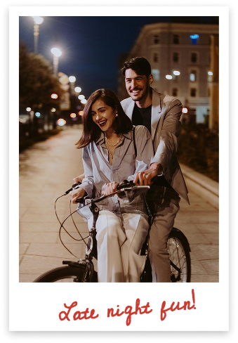 Polaroid of a couple on a bike